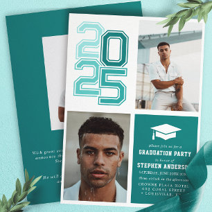 Modern Teal Examensfest för Studenter med Foto Inbjudningar
