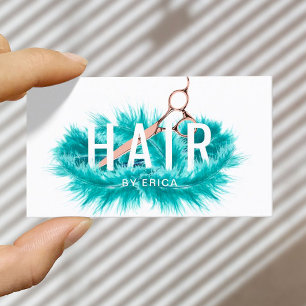 Modern Teal Feather Ro Guld Sissor Hair Salon Visitkort