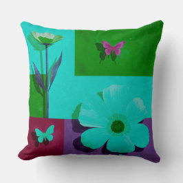 Modern Teal Floral Garden Throw Pillow Kudde