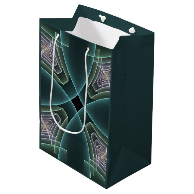 Modern Teal Geometrisk Fraktal Konst Grafik (Framsidan Vinklad)