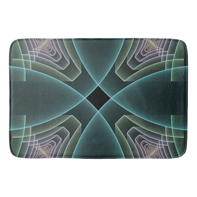 Modern Teal Geometrisk Fraktal Konst Grafik Badrumsmatta (Framsidan)