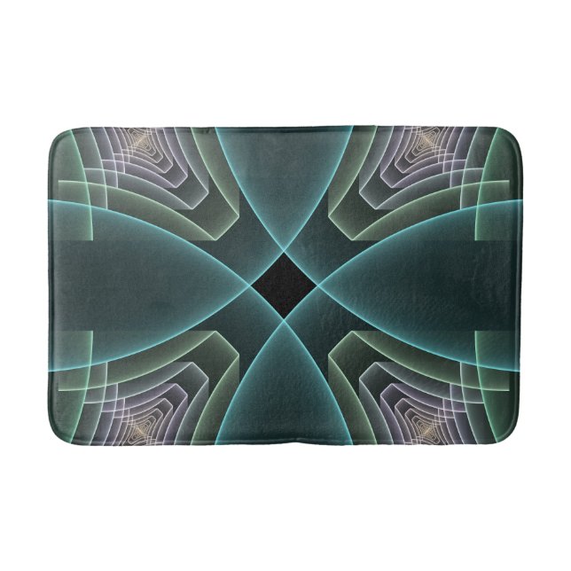 Modern Teal Geometrisk Fraktal Konst Grafik Badrumsmatta (Framsidan)