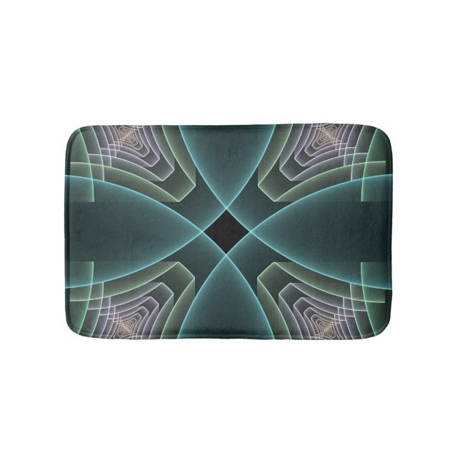 Modern Teal Geometrisk Fraktal Konst Grafik Badrumsmatta (Framsidan)