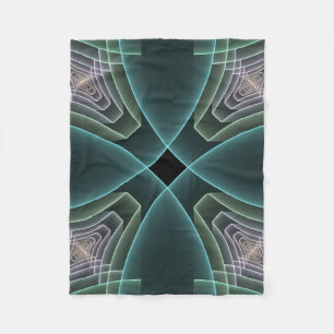 Modern Teal Geometrisk Fraktal Konst Grafik Fleecefilt