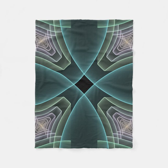 Modern Teal Geometrisk Fraktal Konst Grafik Fleecefilt (Framsidan)