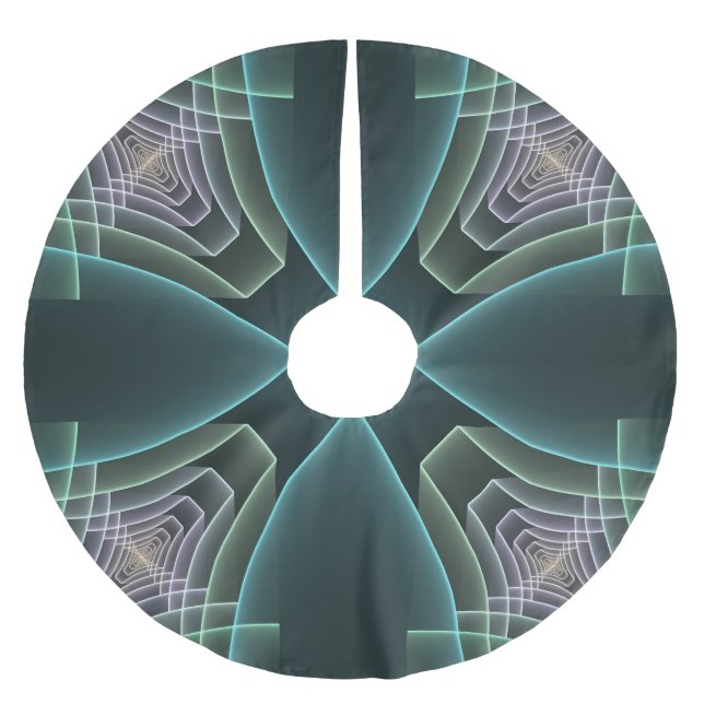 Modern Teal Geometrisk Fraktal Konst Grafik Julgransmatta Borstad Polyester (Framsidan)