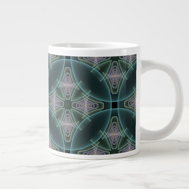 Modern Teal Geometrisk Fraktal Konst Grafik Jumbo Mugg (Höger)