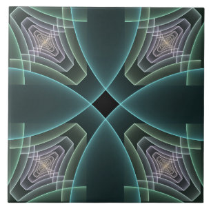 Modern Teal Geometrisk Fraktal Konst Grafik Kakelplatta