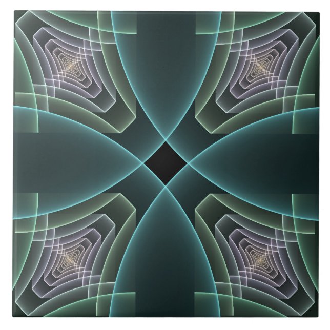 Modern Teal Geometrisk Fraktal Konst Grafik Kakelplatta (Framsidan)