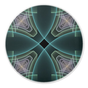 Modern Teal Geometrisk Fraktal Konst Grafik Knopp