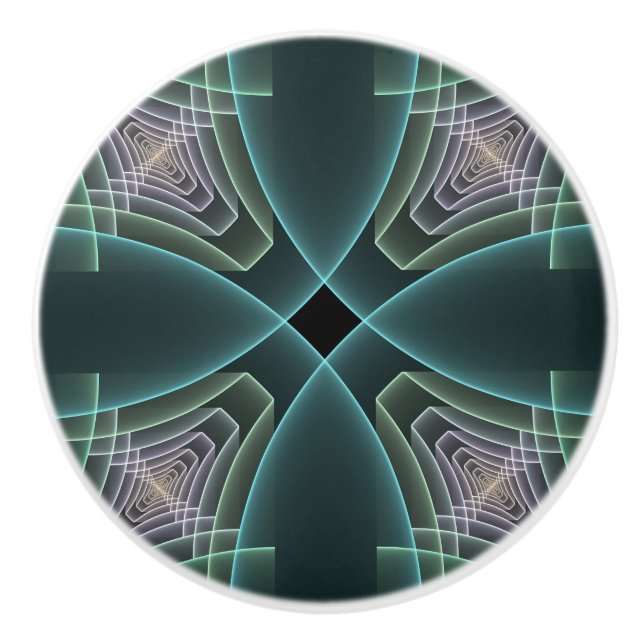 Modern Teal Geometrisk Fraktal Konst Grafik Knopp (Framsidan)