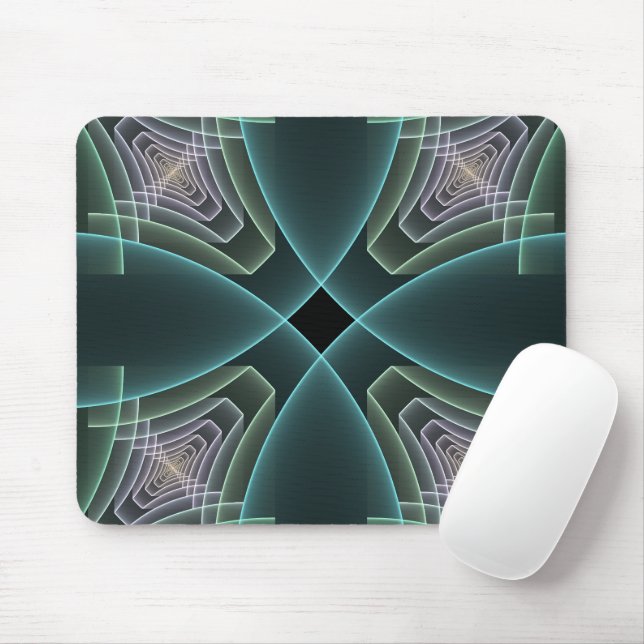 Modern Teal Geometrisk Fraktal Konst Grafik Musmatta (Med mus)