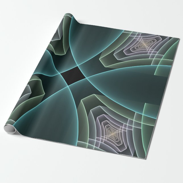 Modern Teal Geometrisk Fraktal Konst Grafik Presentpapper (Utrullad)