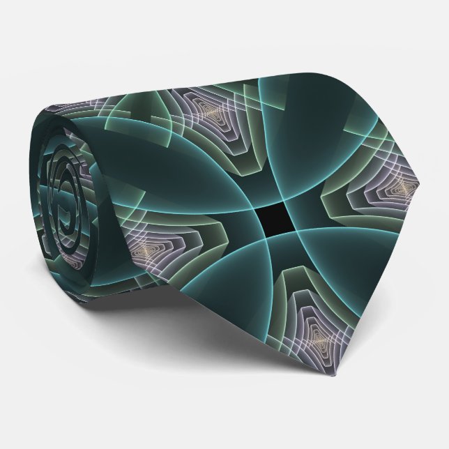 Modern Teal Geometrisk Fraktal Konst Grafik Slips (Rullad)