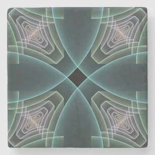 Modern Teal Geometrisk Fraktal Konst Grafik Stenunderlägg