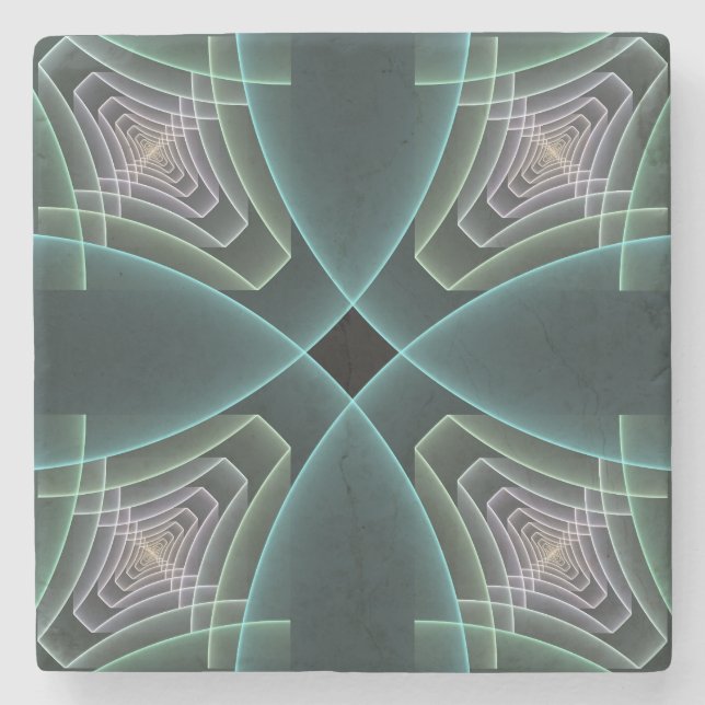 Modern Teal Geometrisk Fraktal Konst Grafik Stenunderlägg (Framsidan)