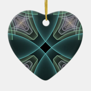 Modern Teal Geometrisk Fraktal Konst Grafiskt Hjär Julgransprydnad Keramik