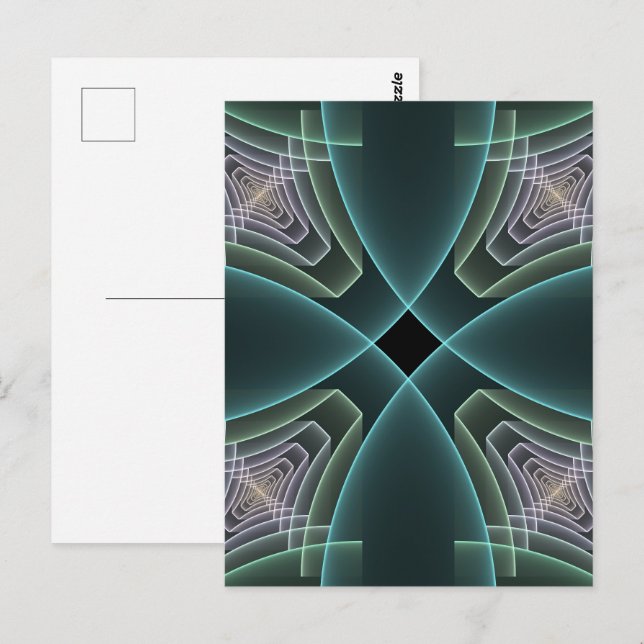 Modern teal geometrisk fraktal konstgrafik vykort (Fram/baksida)