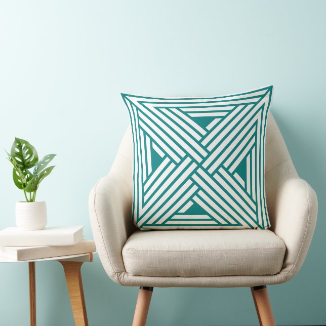 Modern Teal Geometrisk Linjekonst Abstrakt Mönster Kudde (Stol)