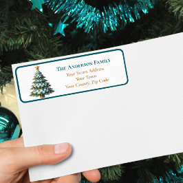 Modern Teal Gingham Julgran Ornaments Namn Returadress Etikett