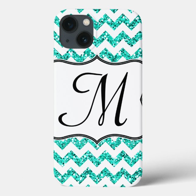 Modern Teal Glitt Chevron Girly Monogram IPAD Case (Baksida)