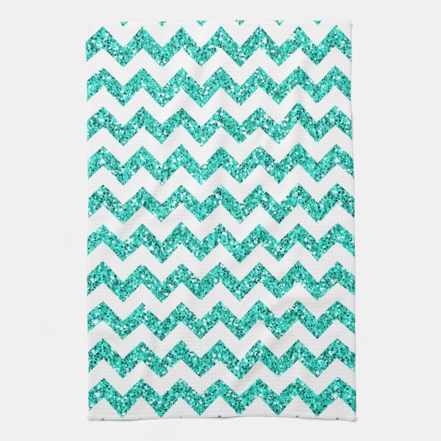 Modern Teal Glitter Chevron Kitchen Dish Towel Kökshandduk (Vertikal)