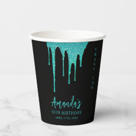 Modern Teal Glitter Drips Sweet 16 Birthday