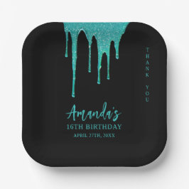 Modern Teal Glitter Drips Sweet 16 Birthday