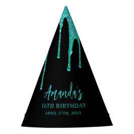 Modern Teal Glitter Drips Sweet 16 Birthday