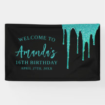 Modern Teal Glitter Drips Sweet 16 Birthday