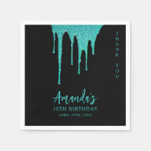 Modern Teal Glitter Drips Sweet 16 Birthday