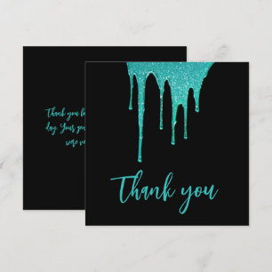Modern Teal Glitter Drips Sweet 16 Birthday Tack Kort