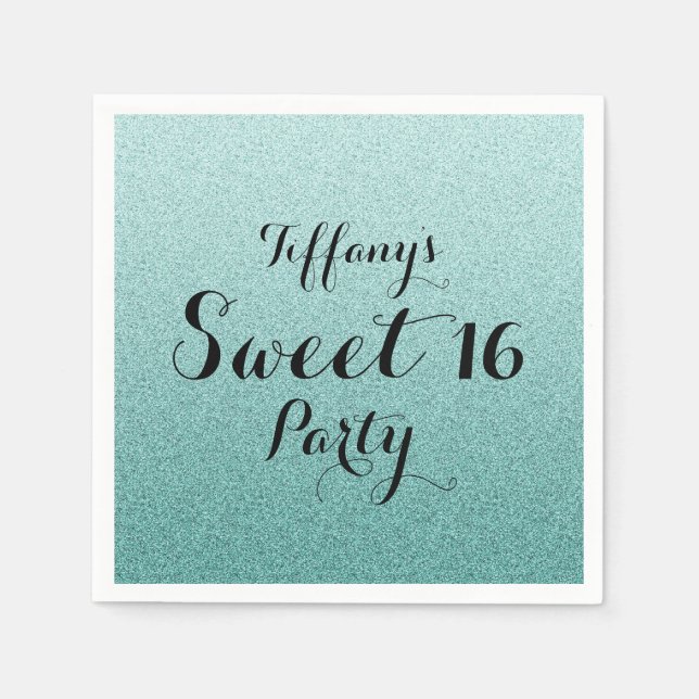 Modern Teal Glitter Faux Ombre Sweet 16 Napkin Pappersservett (Framsidan)