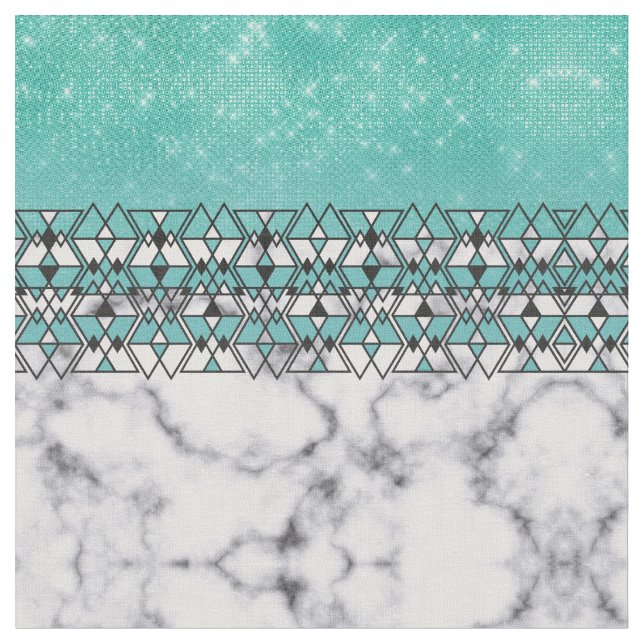 Modern Teal Glitter Marble Geometric Tribal Tyg (Närbild)
