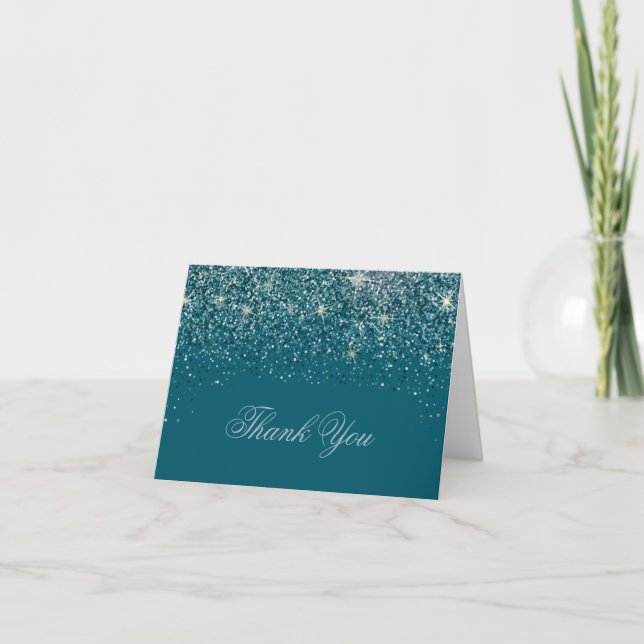 Modern Teal Glitter tackkort (Framsida)