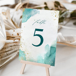 Modern Teal Gold Abstract Beach Wedding Bordsnummer