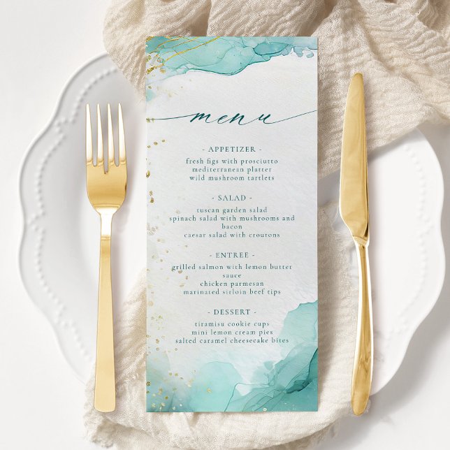 Modern Teal Gold Abstract Beach Wedding Meny (Skapare uppladdad)