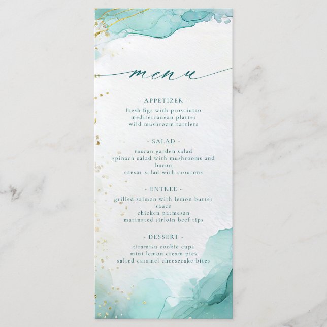 Modern Teal Gold Abstract Beach Wedding Meny (Framsida)