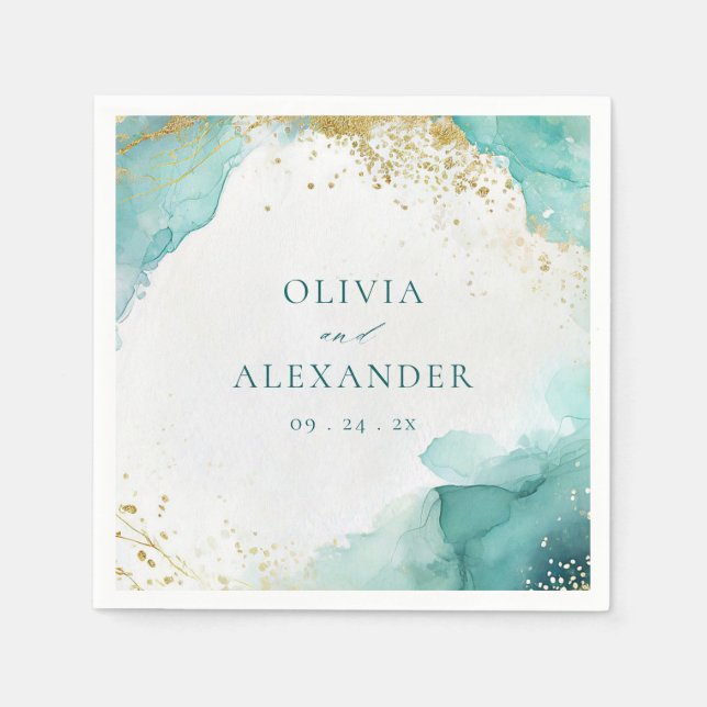 Modern Teal Gold Abstract Beach Wedding Pappersservett (Framsidan)