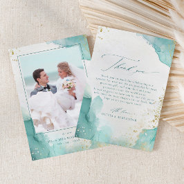 Modern Teal Gold Abstract Beach Wedding Photo Tack Kort