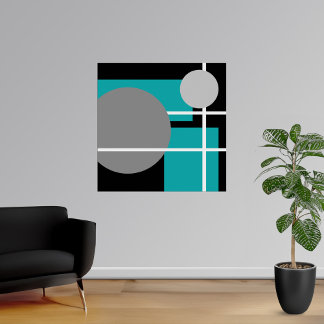 Modern Teal Grått Black White - MS0001 Canvas Poster