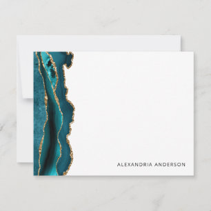 Modern Teal Grönt Agate Guld Glitter Marble Geode Anteckningskort