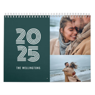 Modern Teal Grönt - fetstil 3 fotofamilj Kalender