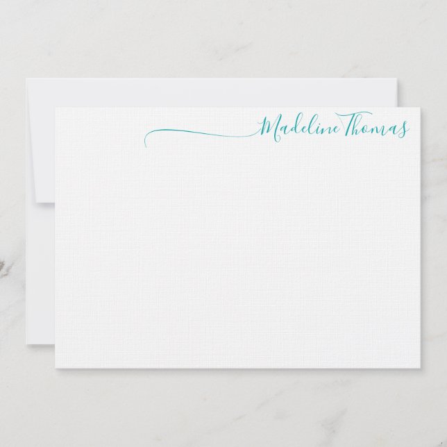 Modern Teal Grönt Script Calligraphy namn Anteckningskort (Framsida)