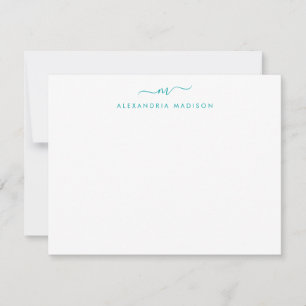 Modern Teal Grönt Script Monogram Swash Stationery Anteckningskort