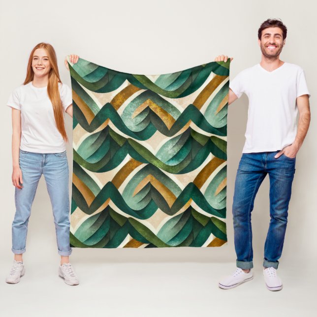 Modern Teal Guld Abstrakt Geometrisk Mönster Fleecefilt (På plats)
