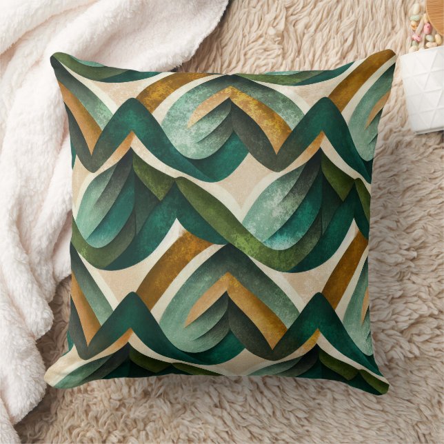 Modern Teal Guld Abstrakt Geometrisk Mönster Kudde (Filt)