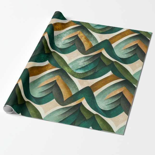 Modern Teal Guld Abstrakt Geometrisk Mönster Presentpapper (Utrullad)