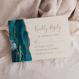 Modern Teal Guld Agat Elfenben Bröllop RSVP-kort OSA Kort