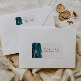 Modern Teal Guld Agate Bröllop Returadress Returadress Etikett